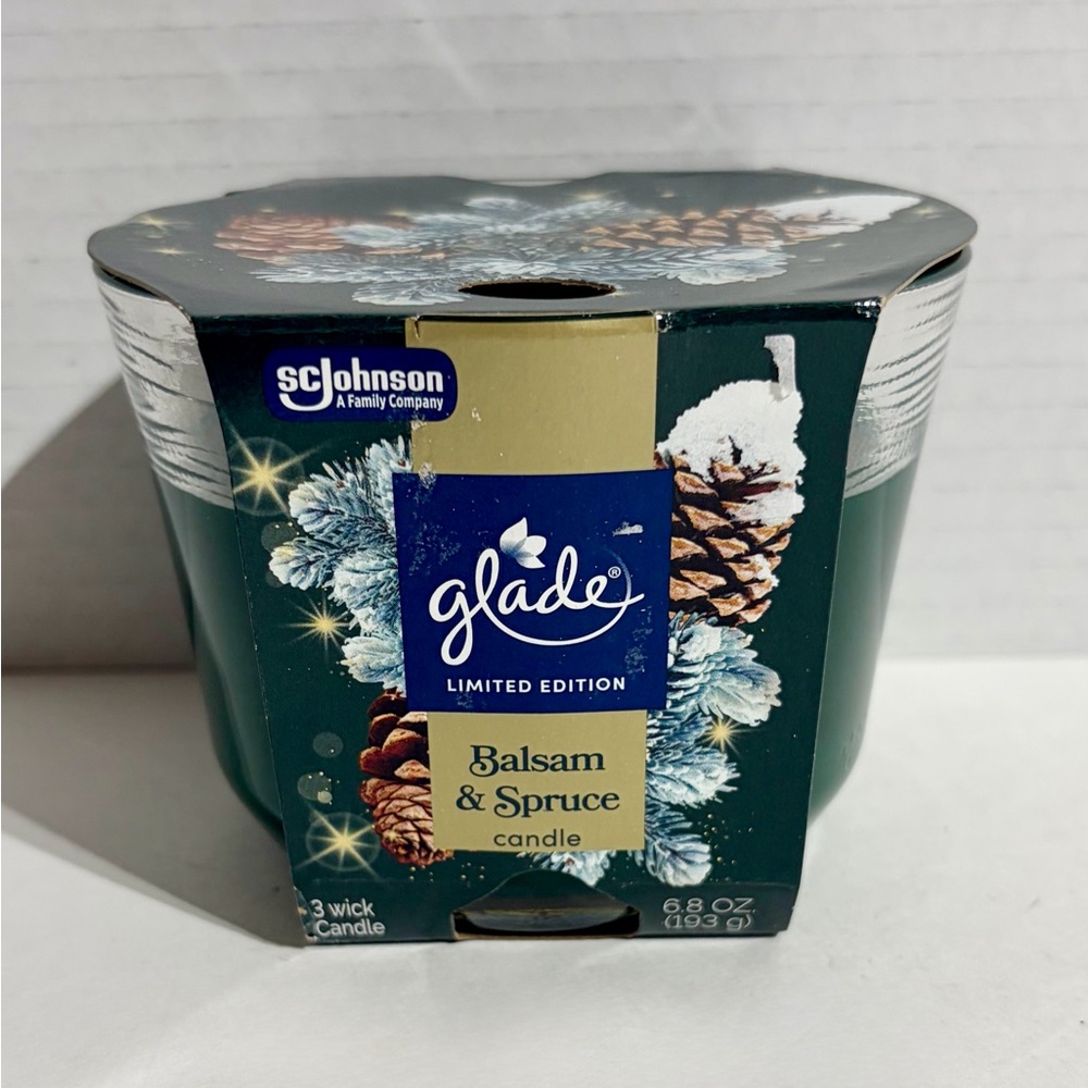 Glade Candle Balsam Spruce 3 Wick Scented Limited Edition 6.8 oz Green NEW